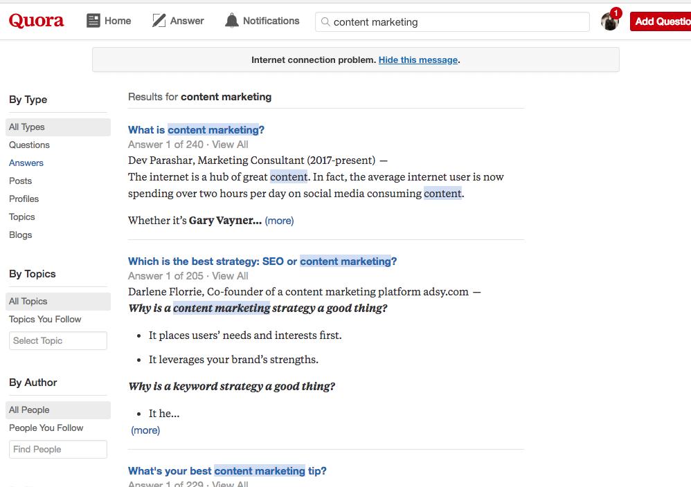 Quora for generating ideas