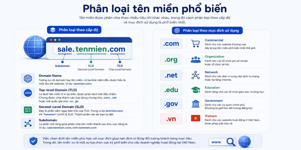 Phân loại tên miền theo cấp độ và mục đích sử dụng