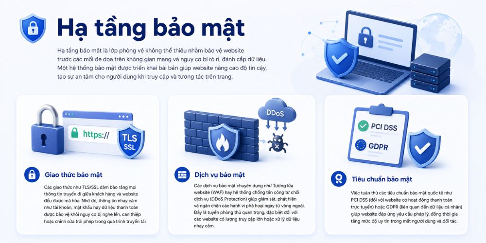 Hạ tầng bảo mật ngăn chặn các nguy cơ đe dọa đến dữ liệu riêng tư trên website