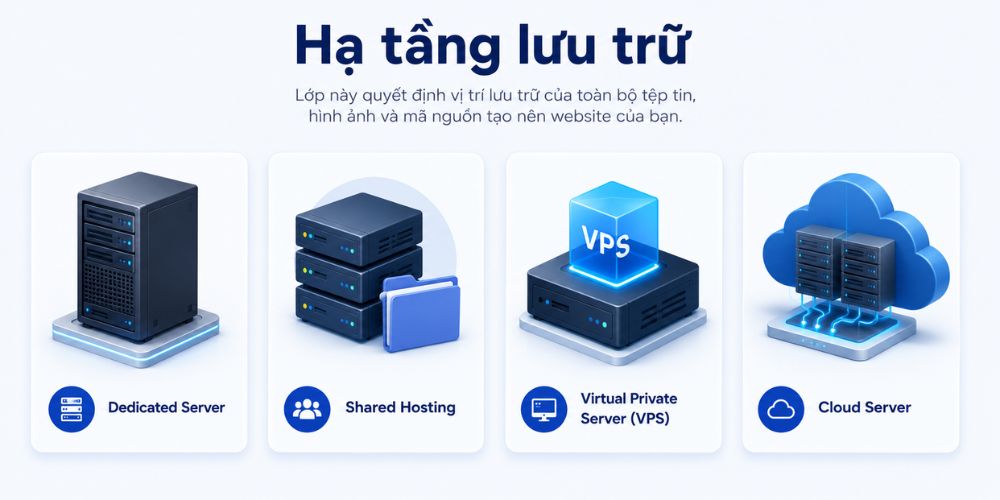 Hạ tầng lưu trữ website chứa toàn bộ tệp tin, hình ảnh, văn bản và mã nguồn