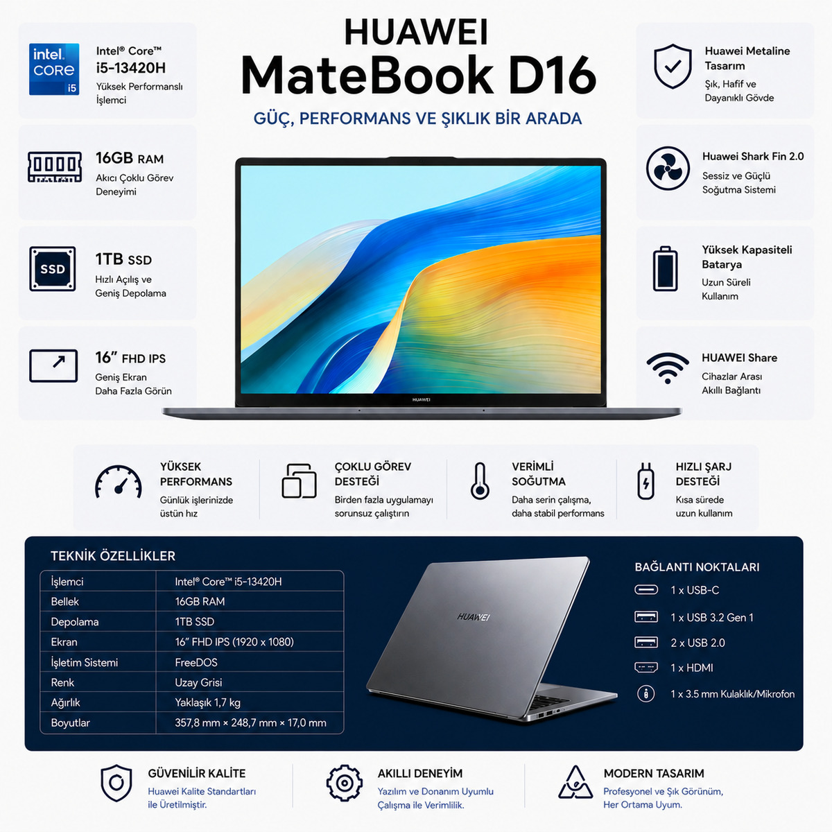 Huawei MateBook D16 i5-13420H 16GB RAM 1TB SSD 16'' FHD IPS