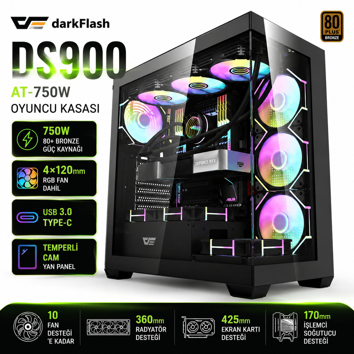 Aigo DarkFlash DS900 AT-750W Oyuncu Kasası