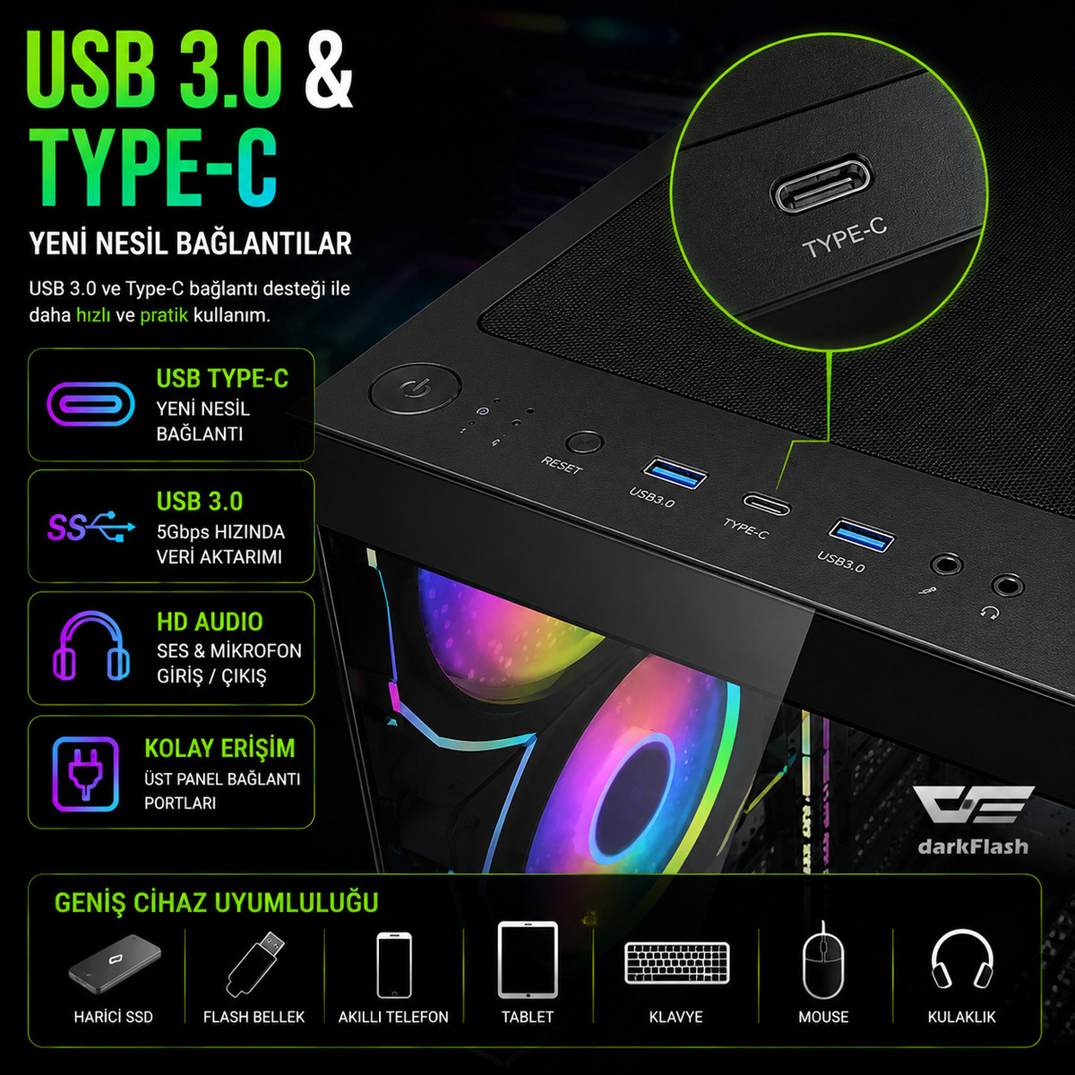 USB 3.0 ve Type-C Bağlantı