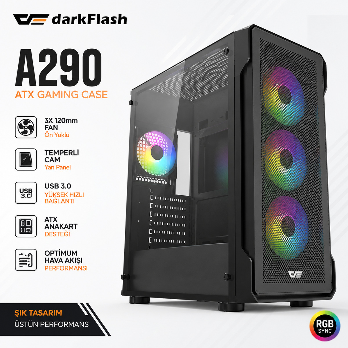 Aigo DarkFlash A290 ATX Oyuncu Kasası