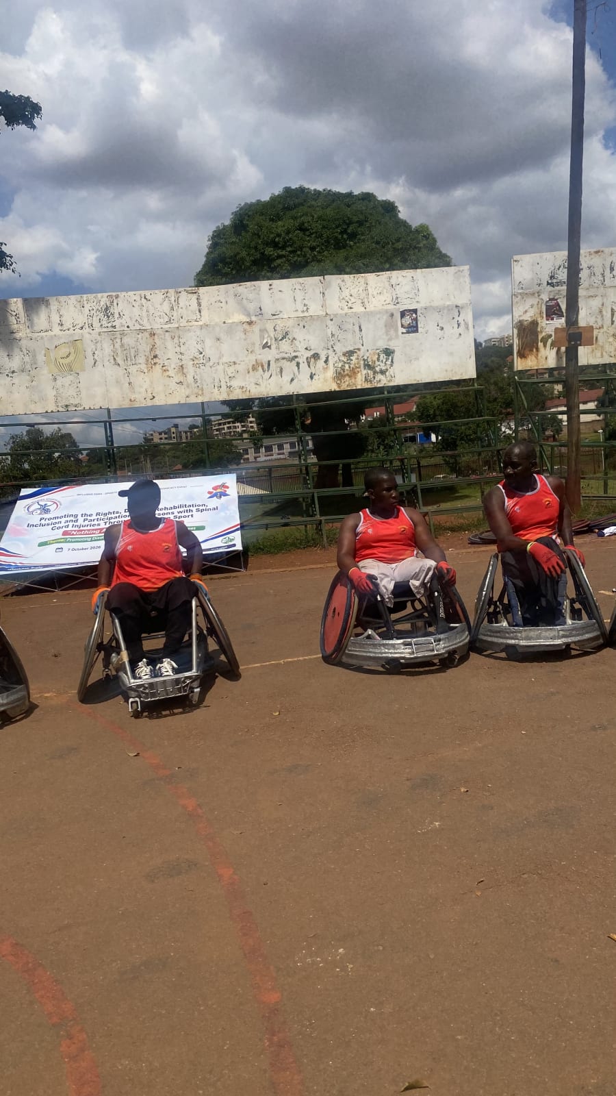 Wheelchair rugby players line up at the MUBS Disability Awareness Day