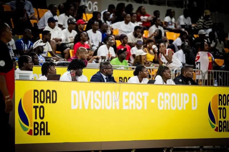 . Fans follow the action during the Road to the Basketball Africa League qualifiers at Hoima City Arena.