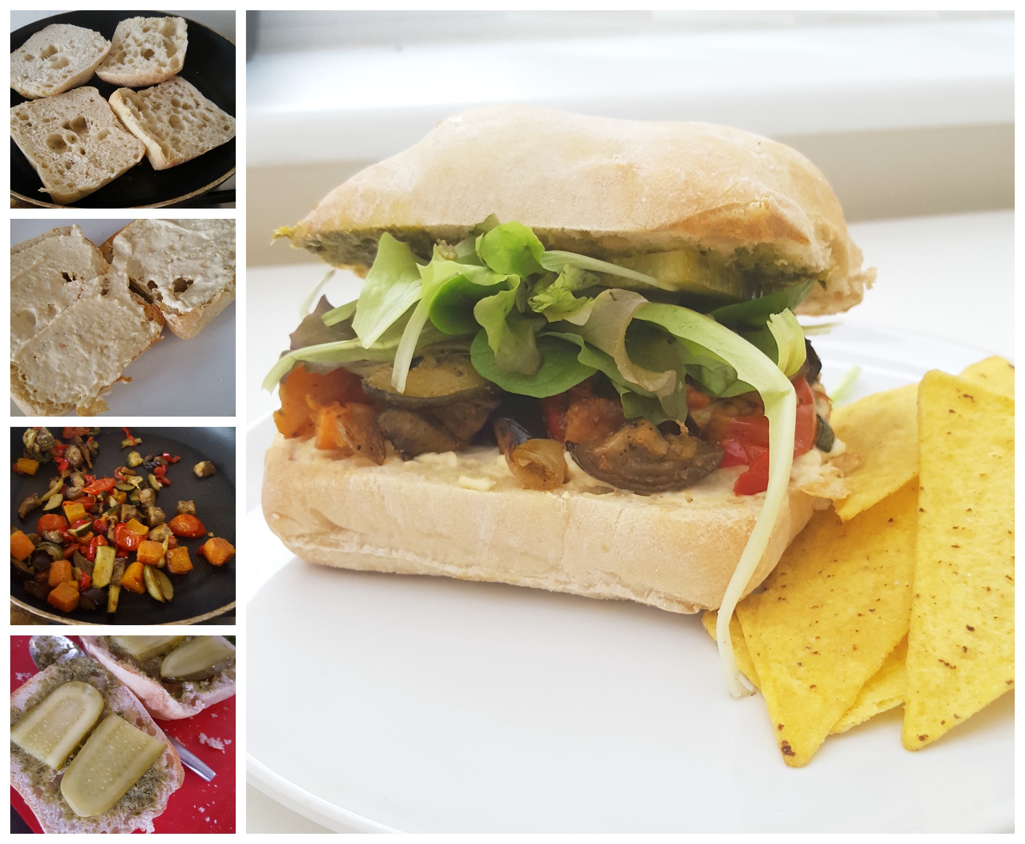 roast veg and hummus ciabattas