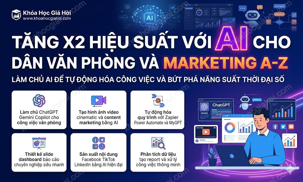 Khóa Học Tăng X2 Hiệu Suất Với AI Cho Dân Văn Phòng Và Marketing A-Z