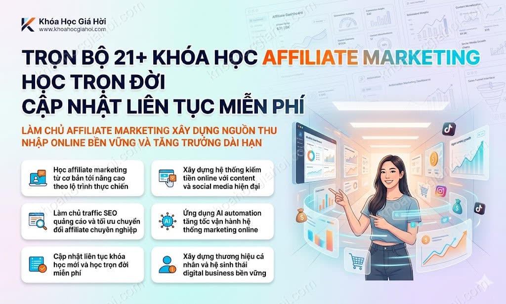 Trọn Bộ 21+ Khóa Học Affiliate Marketing – Học Trọn Đời, Cập Nhật Liên Tục Miễn Phí