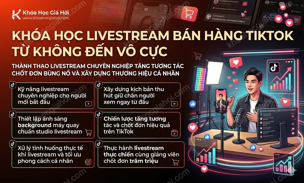 Khóa Học Livestream Bán Hàng Tiktok “Từ Không Đến Vô Cực” Của Học Viện Tóp Mỡ – Speaker: Huỳnh Anh M6, Cô Di Ngôn Từ, Phạm Củ, Chú Cá Review Không Booking