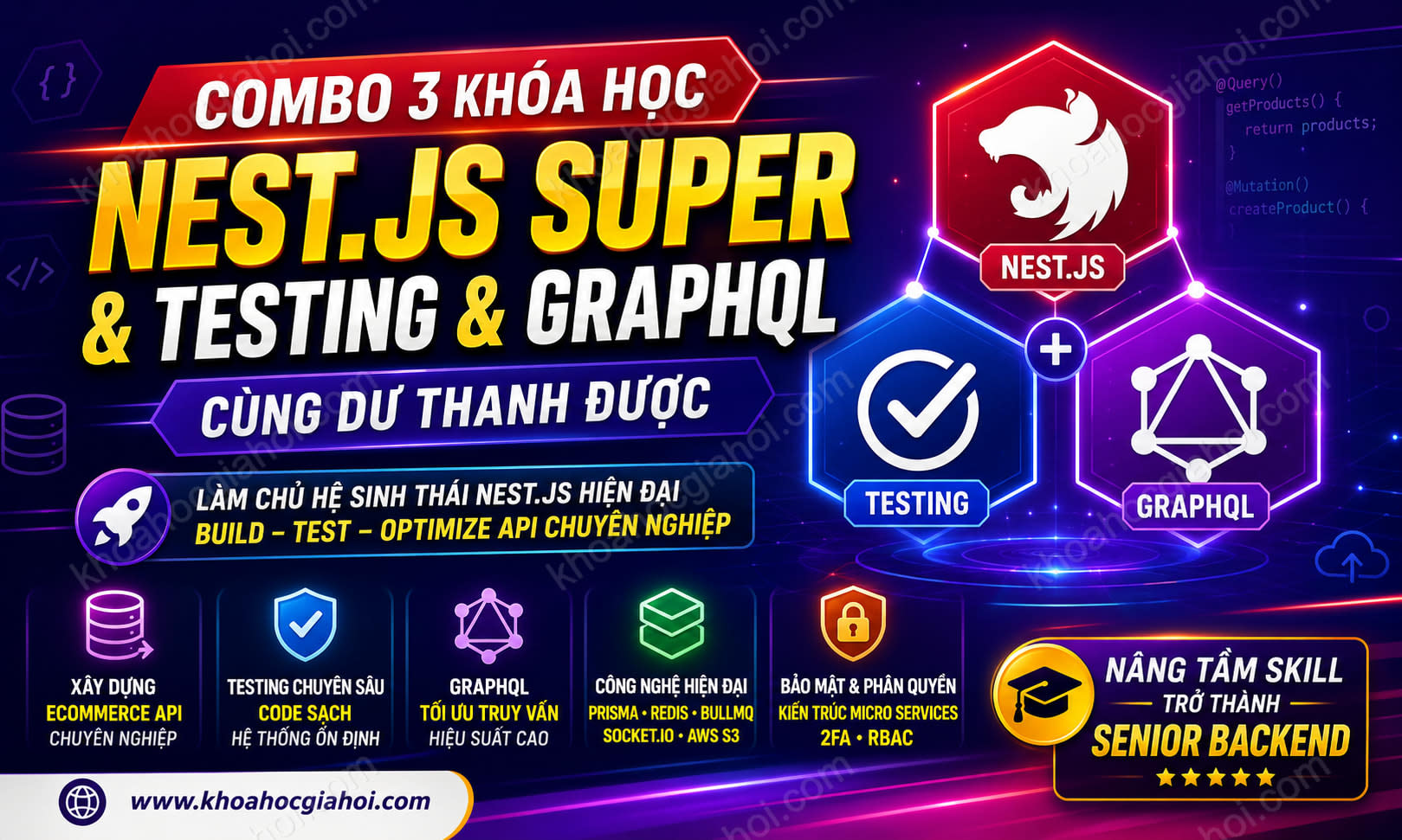 Combo 3 Khóa Học Nest.js Super & Testing & Graphql Cùng Dư Thanh Được