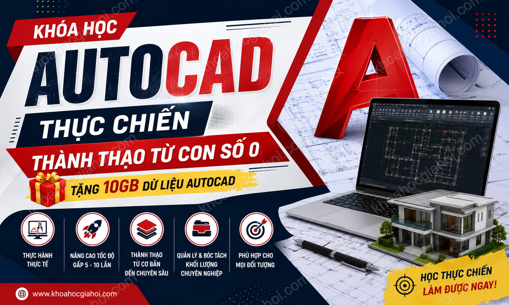 Khóa Học Autocad Thực Chiến - Thành Thạo Từ Con Số 0 (Tặng 10gb Dữ Liệu Autocad)