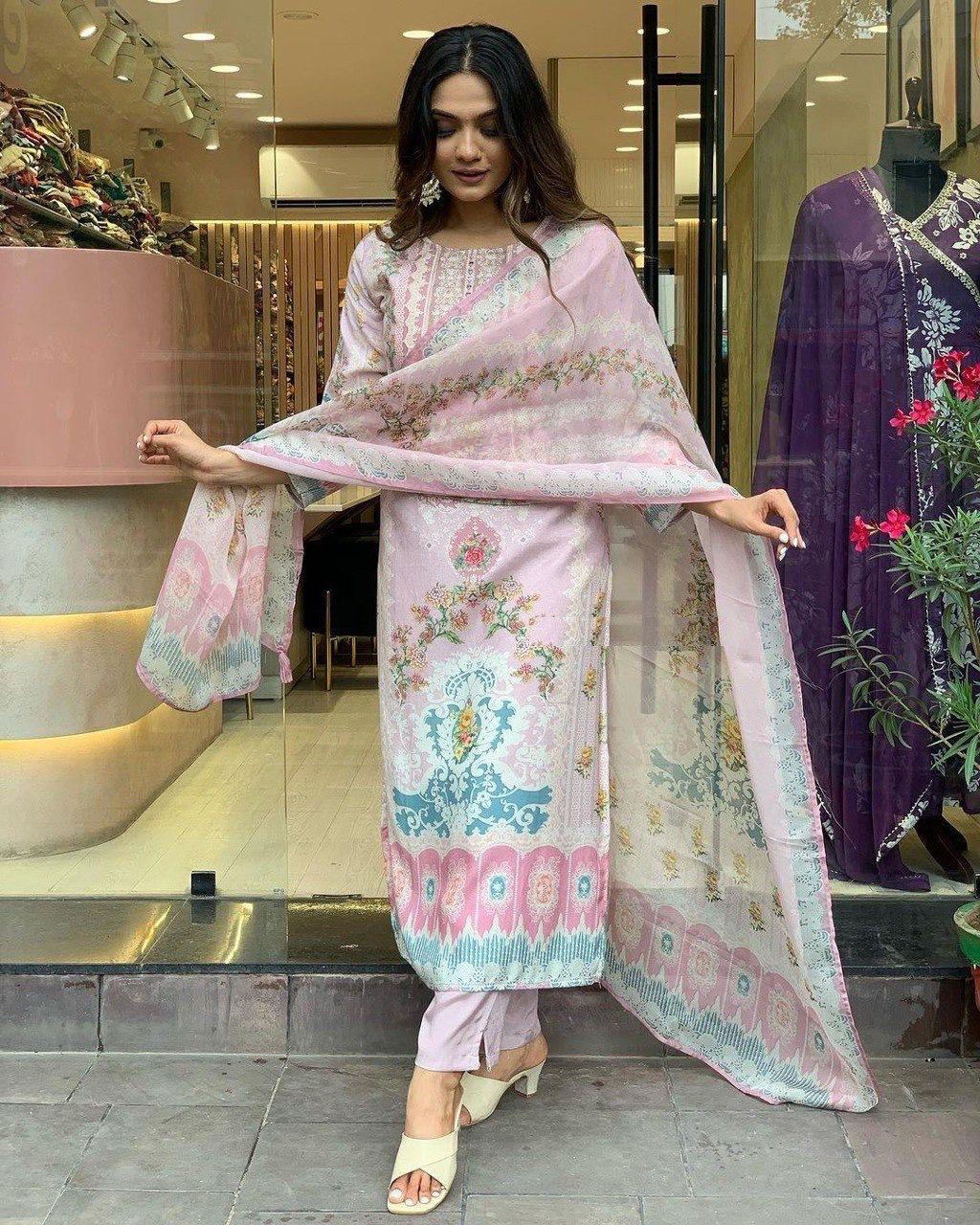 STRAIGHT KURTI PANT DUPATTA SET