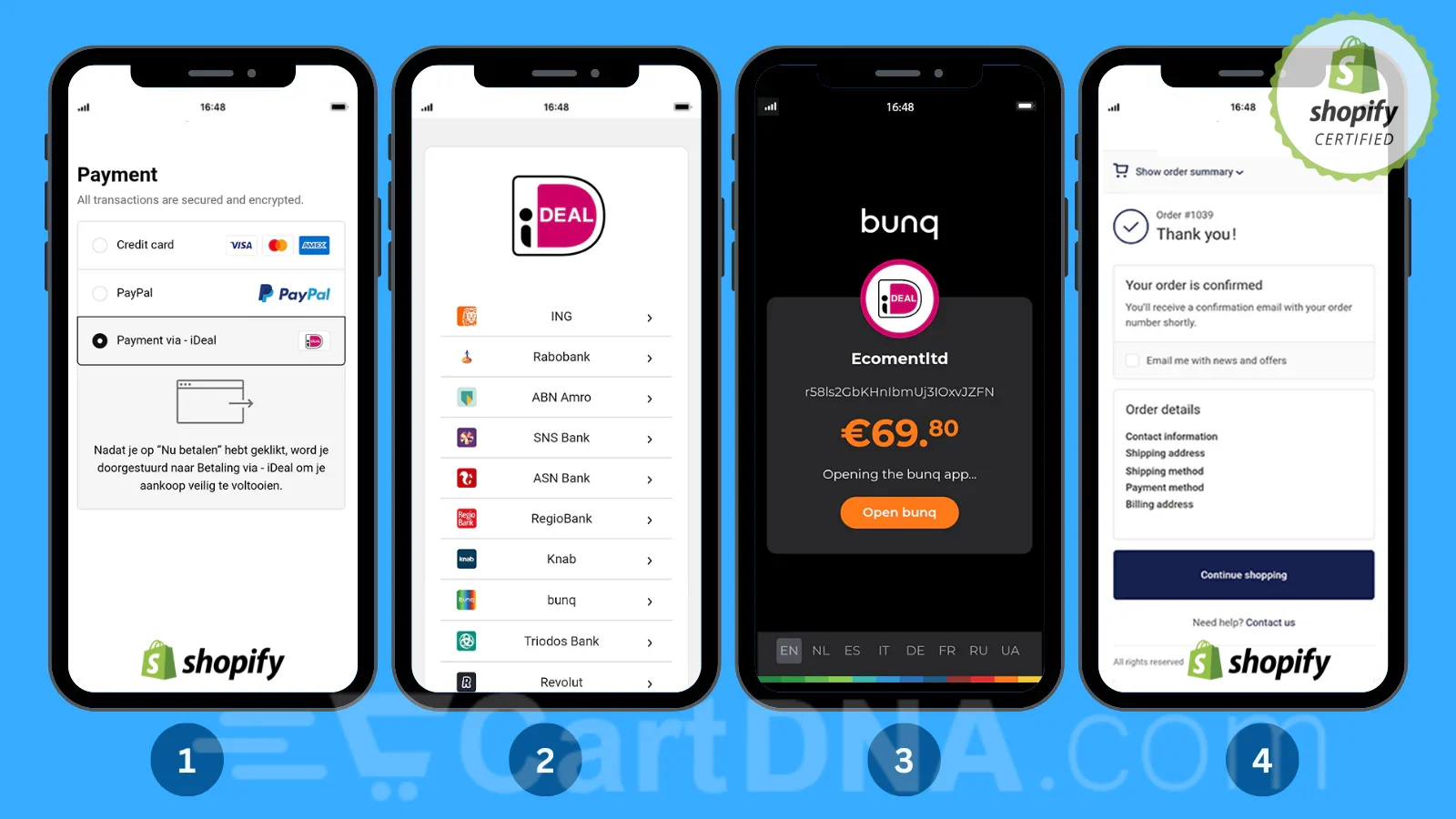 Configuração de checkout de pagamento de comércio eletrônico holandês - seletor de banco iDEAL, configuração Klarna BNPL e Apple Pay para lojas Shopify direcionadas a clientes holandeses