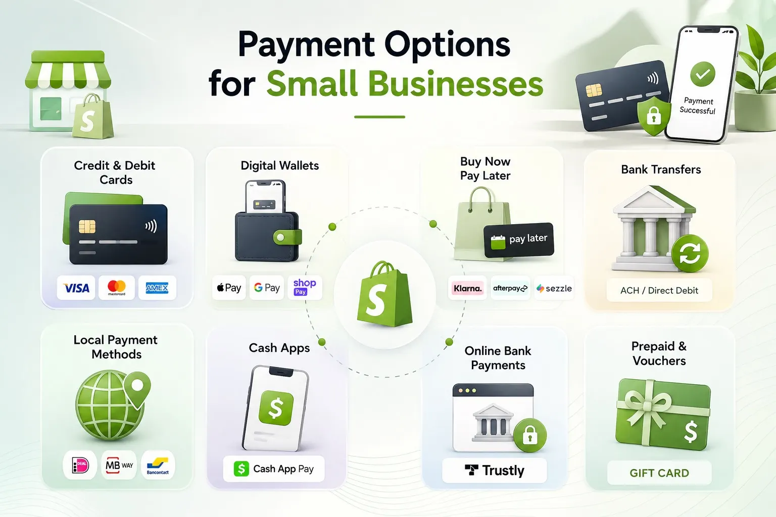 Bedste betalingsindstillinger for små Shopify-butikker i Danmark — kreditkort, PayPal, Apple Pay, Google Pay, Klarna og BNPL for øget konvertering hos små e-handelsiværksættere