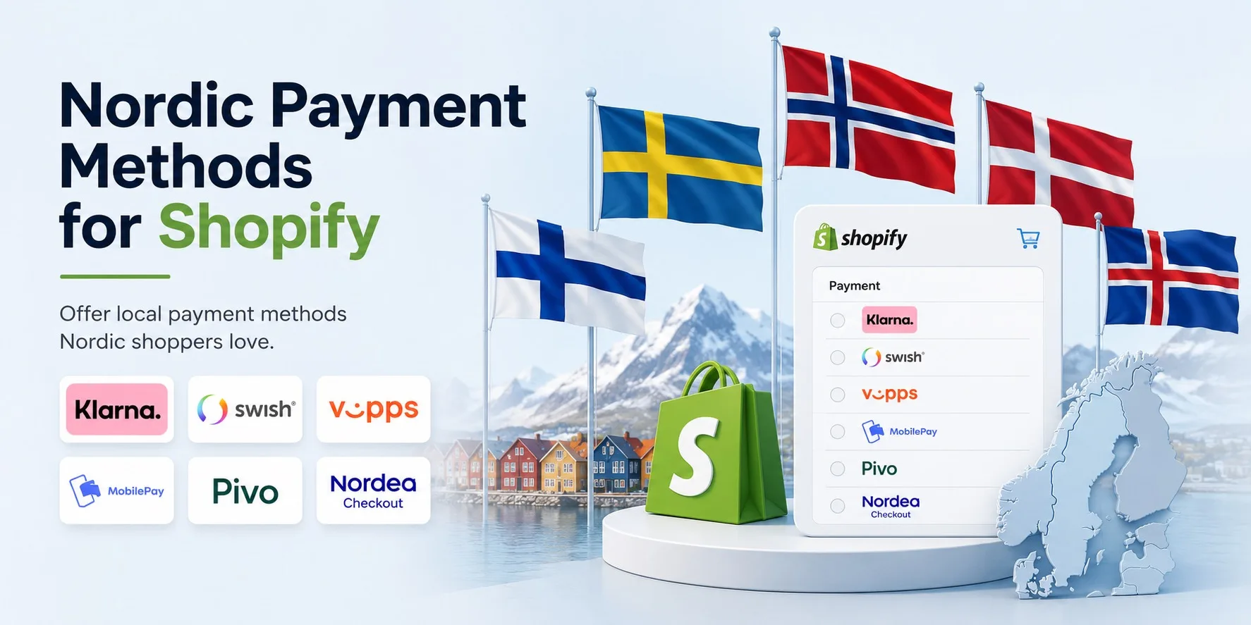 Nordyckie bramki płatnicze dla Shopify – integracja Swish, Vipps, MobilePay i Klarna