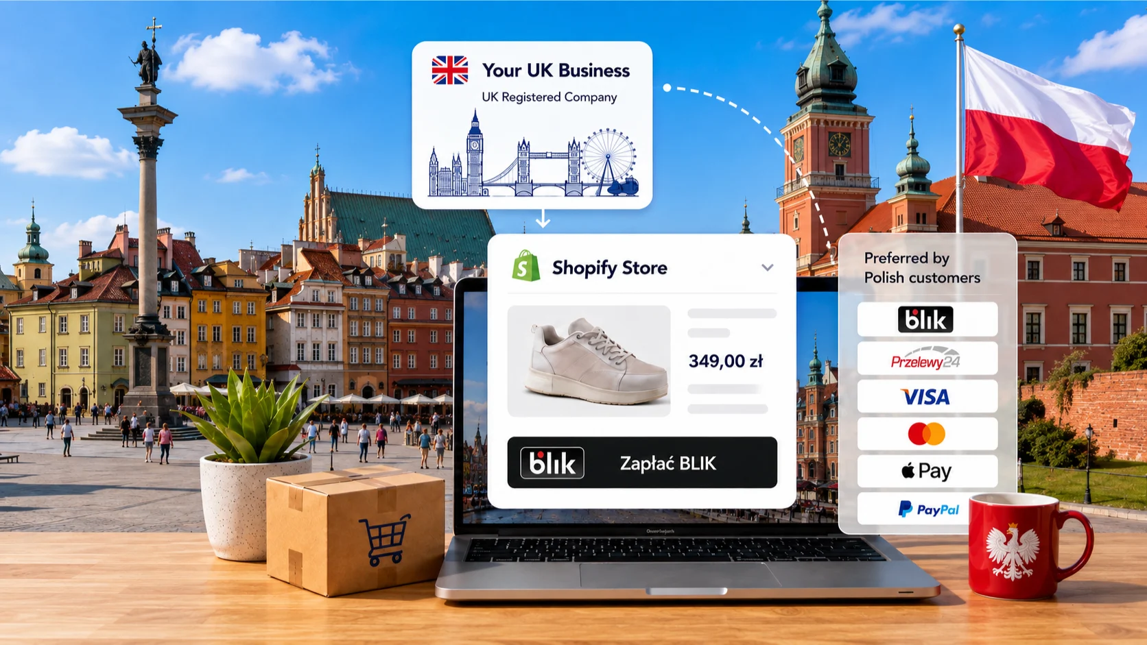 Sell to Poland with a UK business using Shopify, BLIK payments, Przelewy24 and Polish zloty pricing