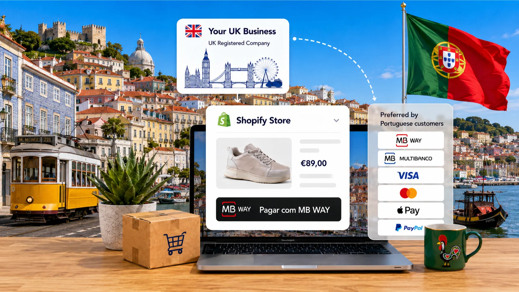 Sell to Portugal with a UK business using Shopify, MB WAY, Multibanco and euro pricing