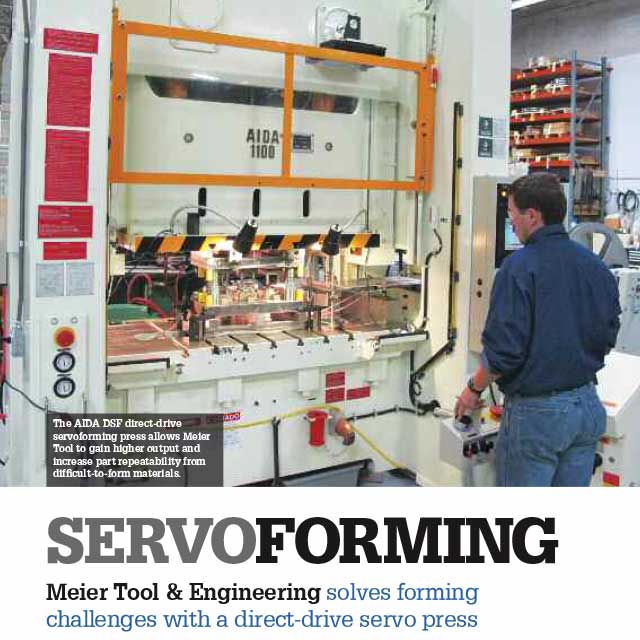 The AIDA DSF direct-drive servoforming press aloows Meier Tool to gain higher output and increase part repeatability from difficult-to-form materials