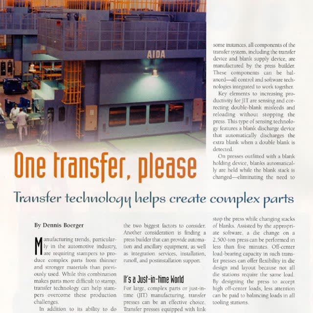 In addition to its ability to do more than stamp simple parts, a transfer press allows manufacturers to manipulate the part during the production process, such as turning it over or tilting it for multiple operations