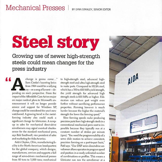 Los aceros de alta resistencia también tienen características de resorte muy altas. El Servo formado minimiza el retroceso, ya que la prensa puede programarse para múltiples reajustes en el centro inferior muerto.