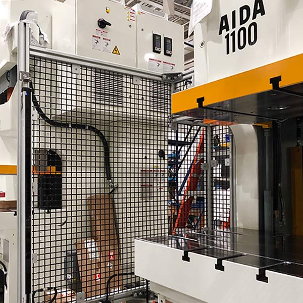 Standard hard guarding and light curtains for gap frame servo presses