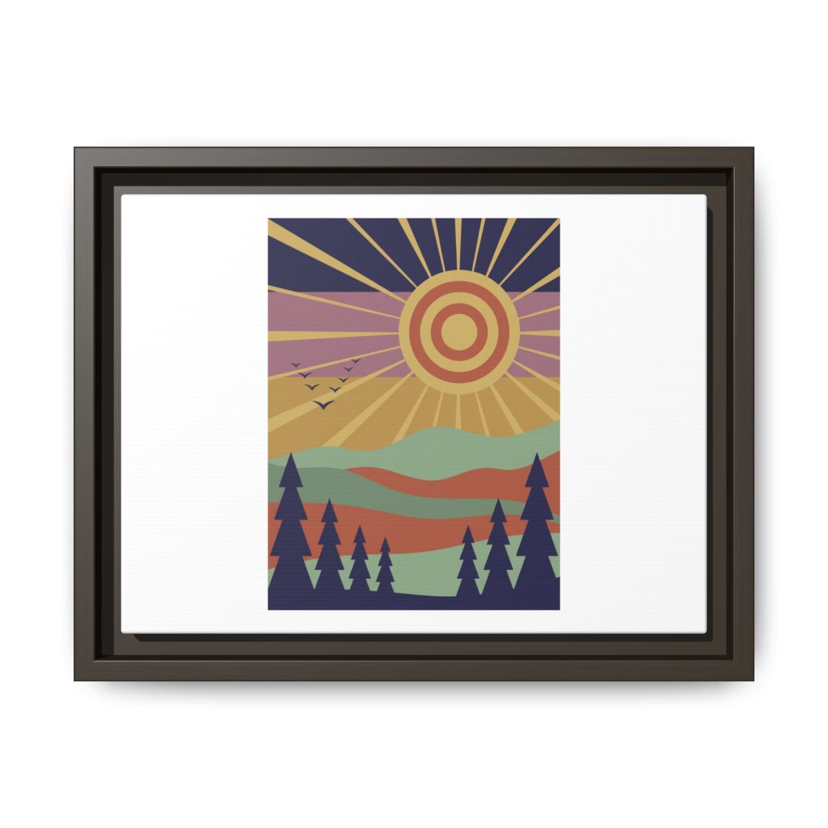 Retro Sunburst Mountain Landscape Matte Canvas, Framed - alternate view