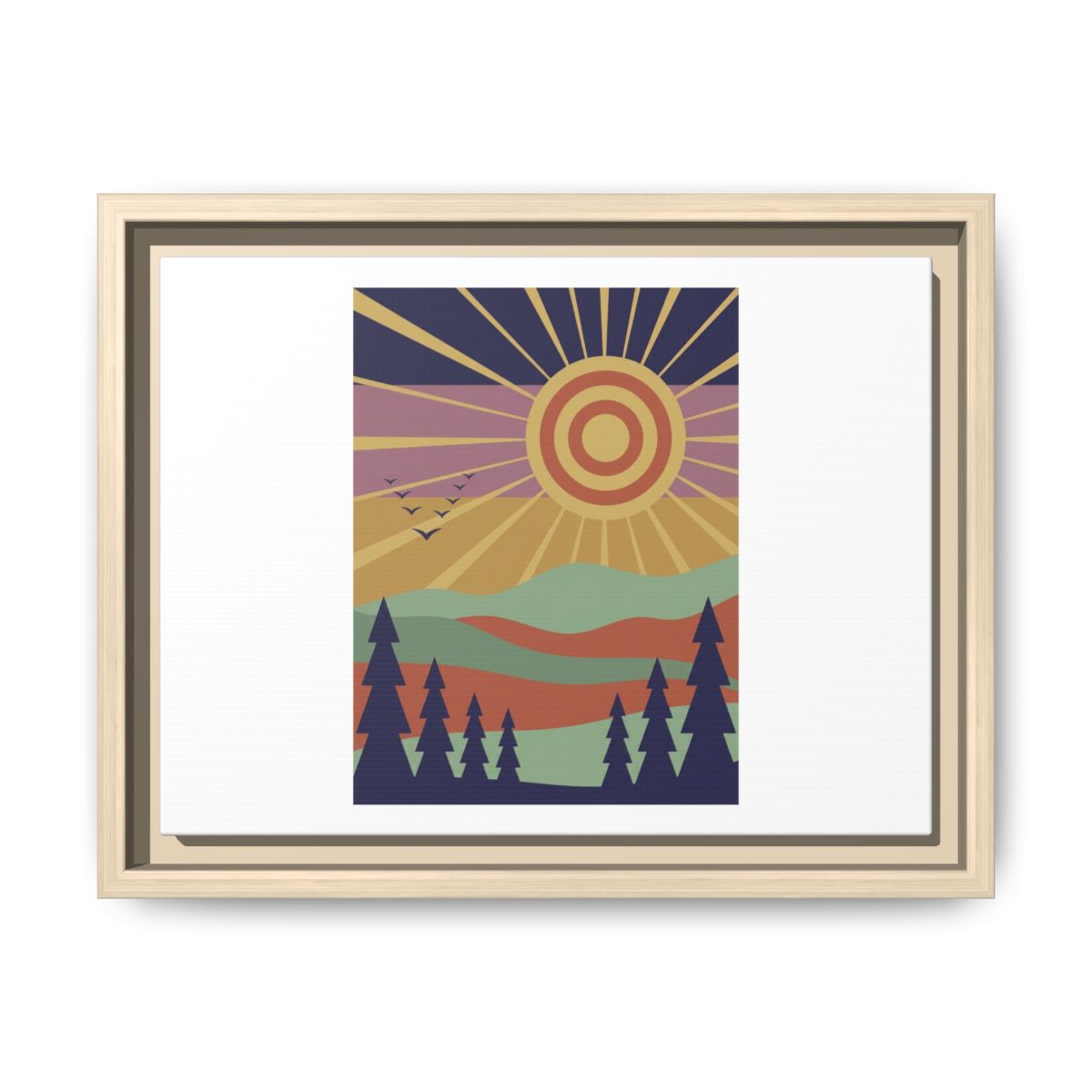 Retro Sunburst Mountain Landscape Matte Canvas, Framed — Thumbnail 4