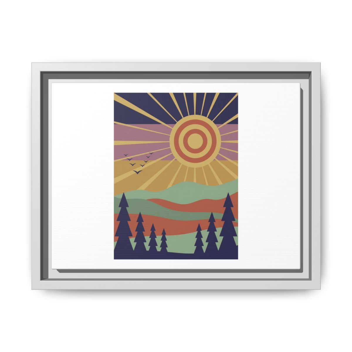 Retro Sunburst Mountain Landscape Matte Canvas, Framed — Thumbnail 3