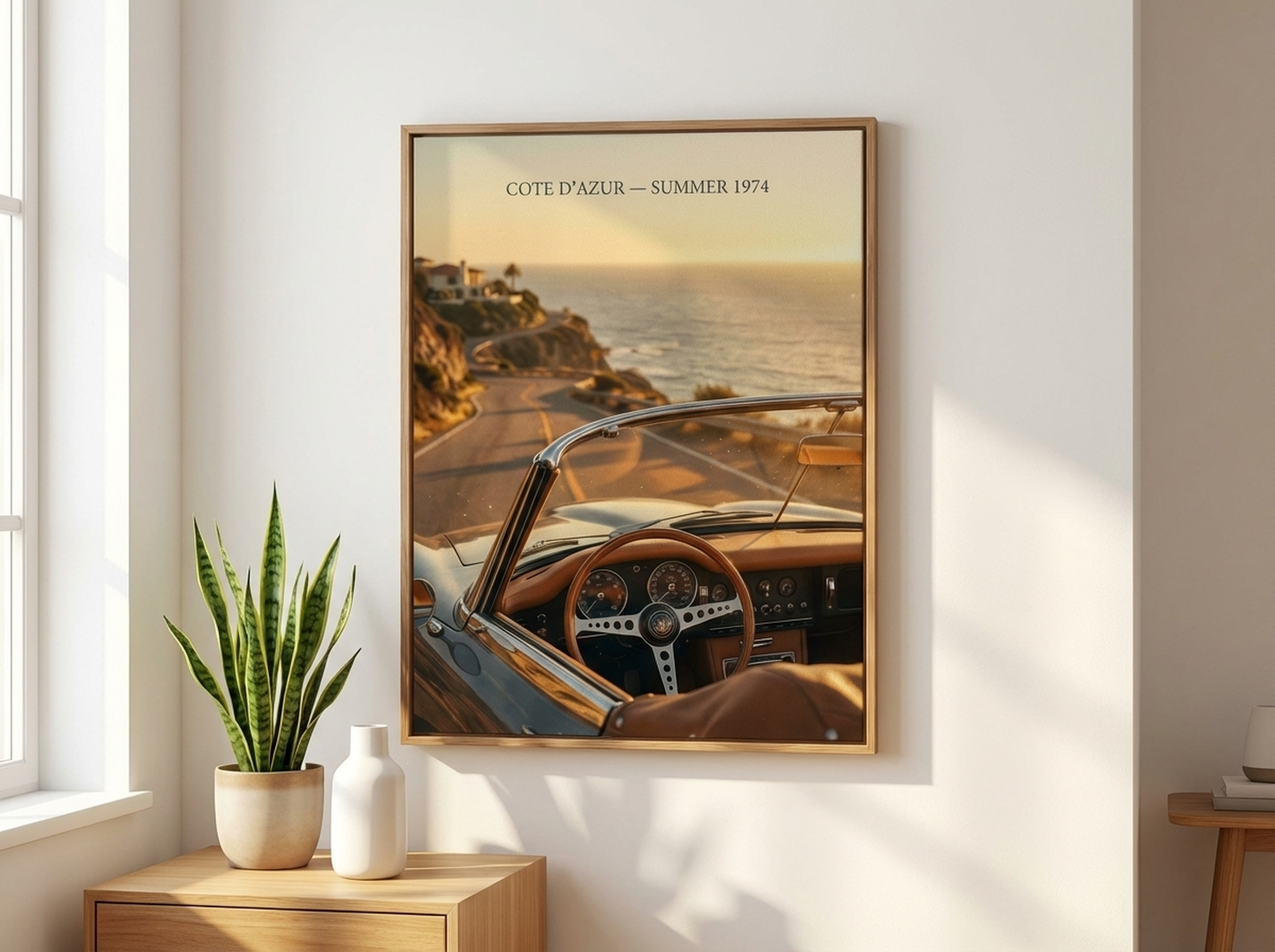 Cote d'Azur Vintage Convertible Canvas Print | Amber Gold Coastal Wall Art | Old Money Travel Photography Decor