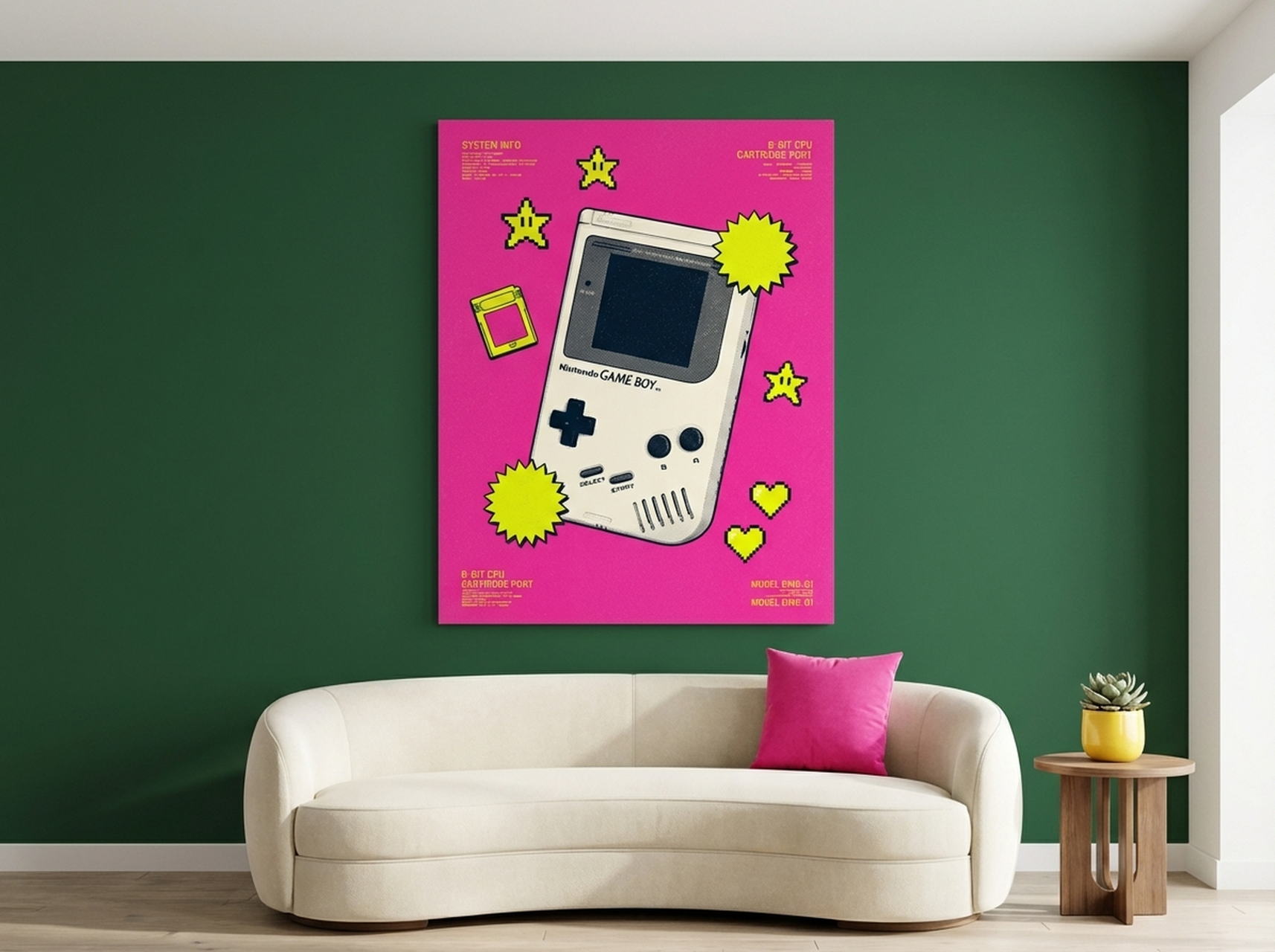 Game Boy Risograph Poster Canvas Print | Pink Yellow Gaming Wall Art | Retro Y2K Gamer Room Decor — Thumbnail 5