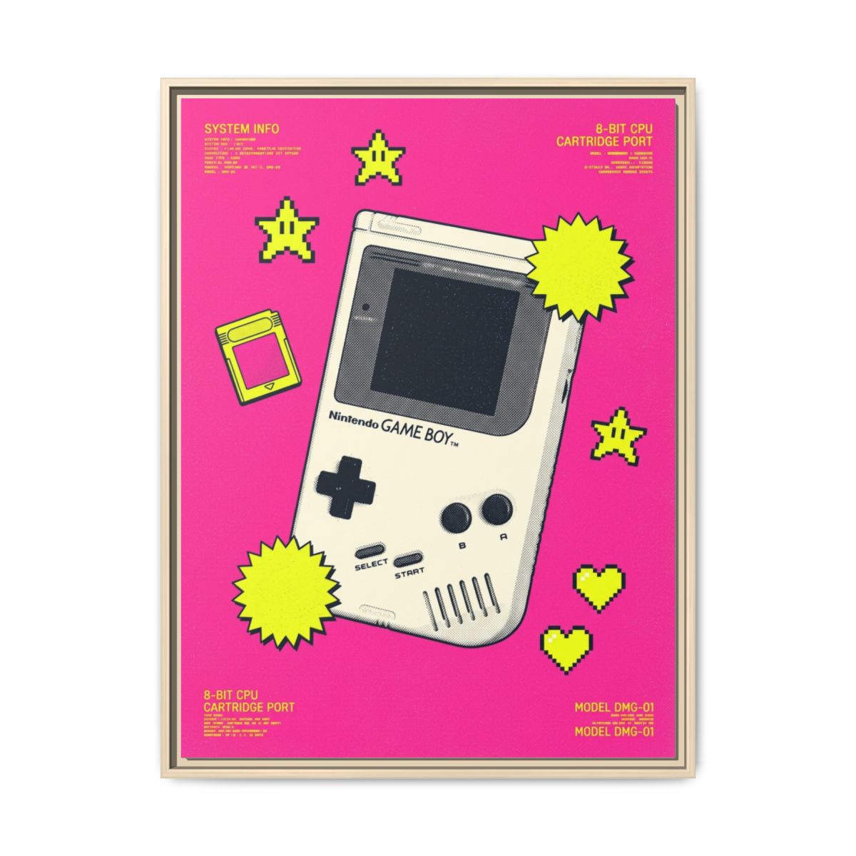 Game Boy Risograph Poster Canvas Print | Pink Yellow Gaming Wall Art | Retro Y2K Gamer Room Decor — Thumbnail 4