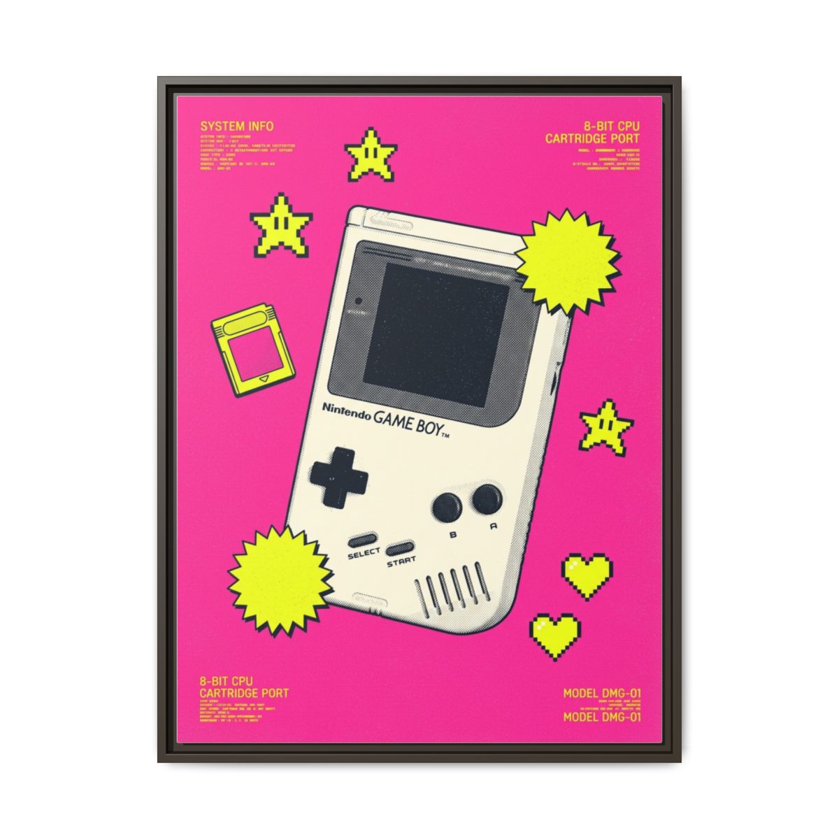 Game Boy Risograph Poster Canvas Print | Pink Yellow Gaming Wall Art | Retro Y2K Gamer Room Decor — Thumbnail 2