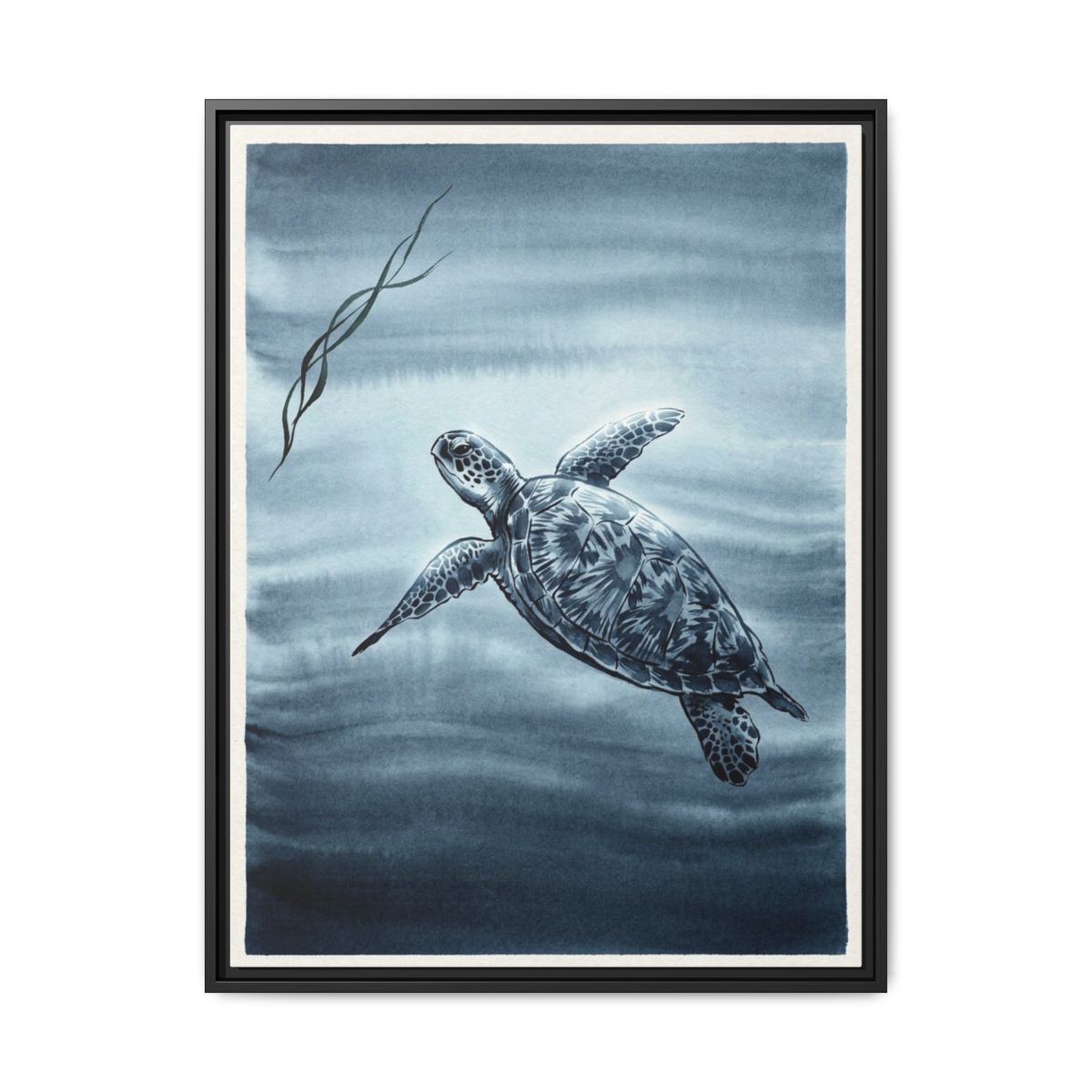 Sea Turtle Canvas Wall Art | Ocean Wildlife Minimalist Painting | Framed Canvas Print, Ready to Hang — Thumbnail 2