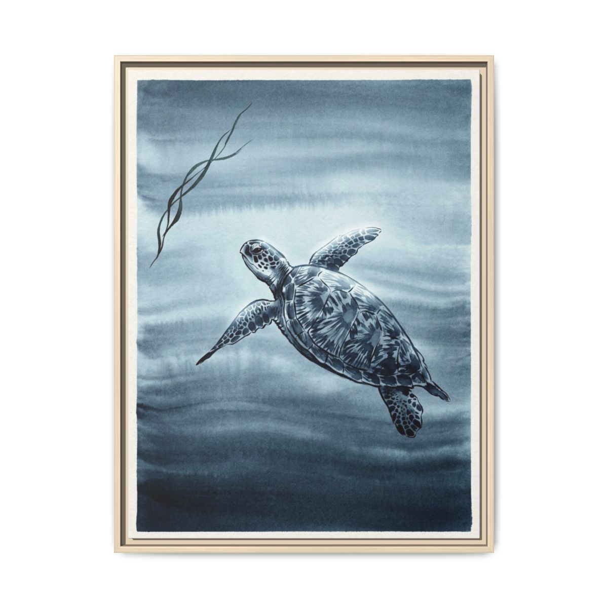Sea Turtle Canvas Wall Art | Ocean Wildlife Minimalist Painting | Framed Canvas Print, Ready to Hang — Thumbnail 5