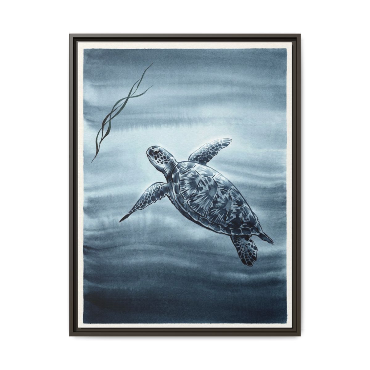 Sea Turtle Canvas Wall Art | Ocean Wildlife Minimalist Painting | Framed Canvas Print, Ready to Hang — Thumbnail 3