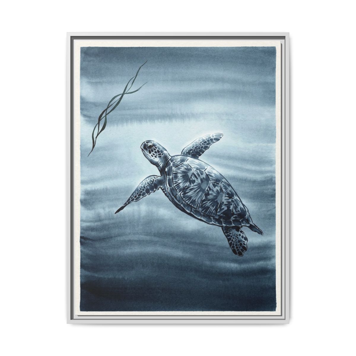 Sea Turtle Canvas Wall Art | Ocean Wildlife Minimalist Painting | Framed Canvas Print, Ready to Hang — Thumbnail 4