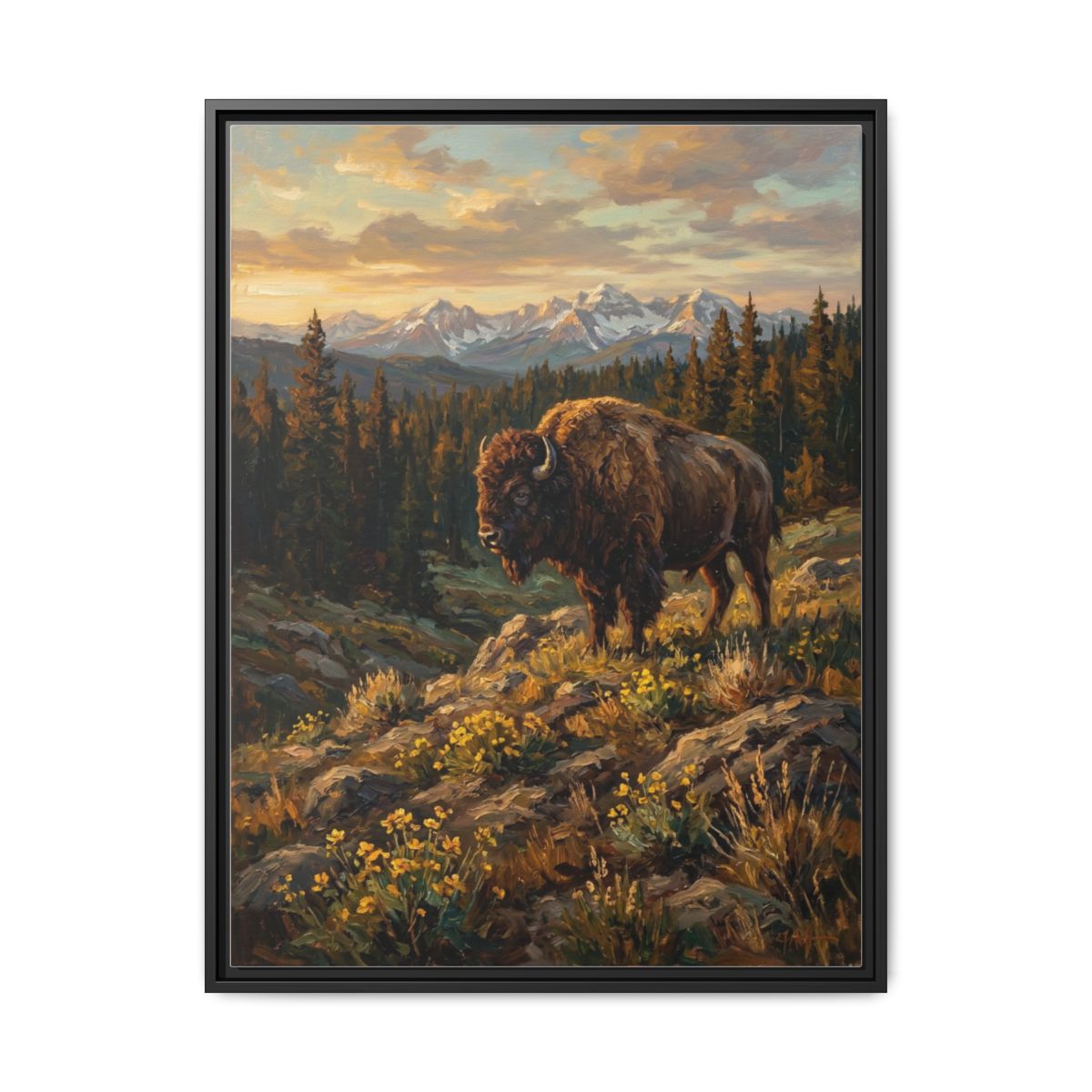 Bison Canvas Wall Art | American Buffalo Wildlife Oil Painting | Framed Canvas Print, Ready to Hang — Thumbnail 2