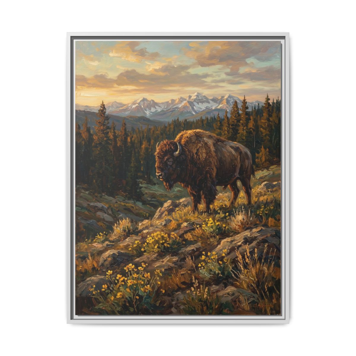 Bison Canvas Wall Art | American Buffalo Wildlife Oil Painting | Framed Canvas Print, Ready to Hang — Thumbnail 4