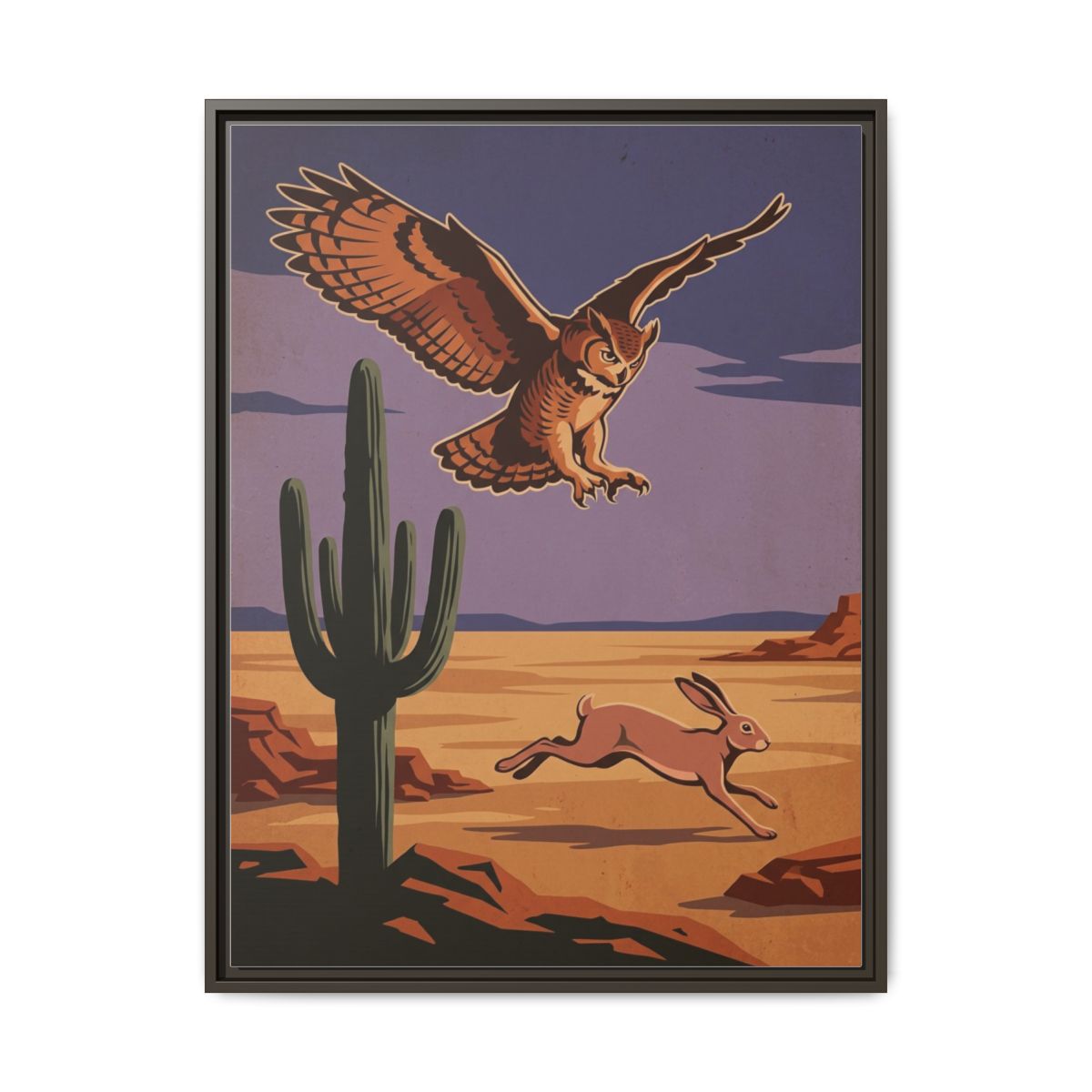 Owl Canvas Wall Art | Desert Wildlife Retro Graphic Print | Framed Canvas Print, Ready to Hang — Thumbnail 3