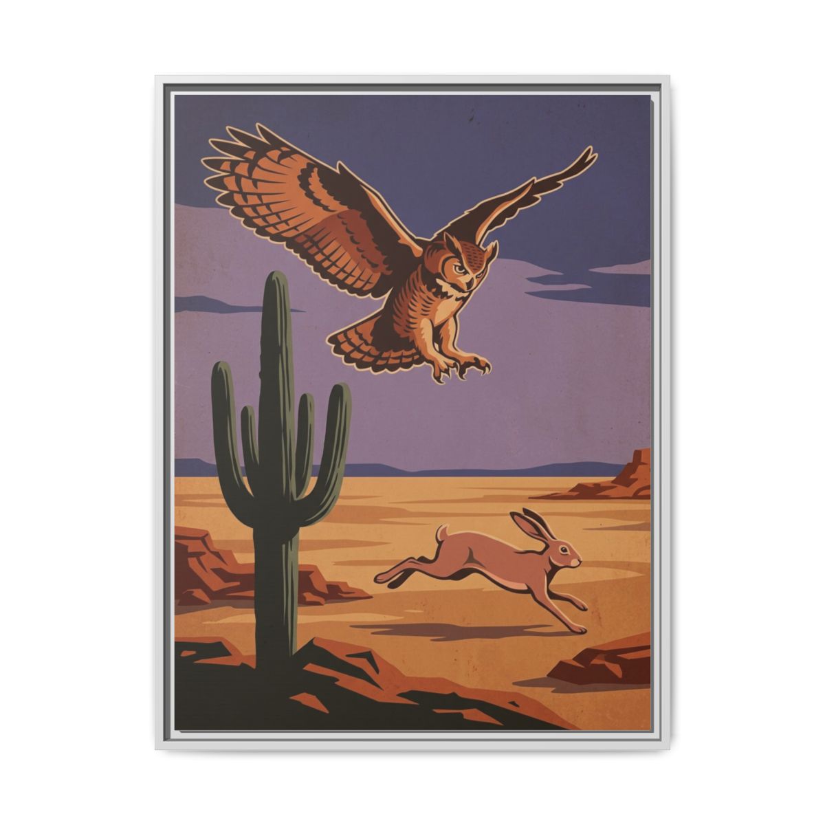 Owl Canvas Wall Art | Desert Wildlife Retro Graphic Print | Framed Canvas Print, Ready to Hang — Thumbnail 4