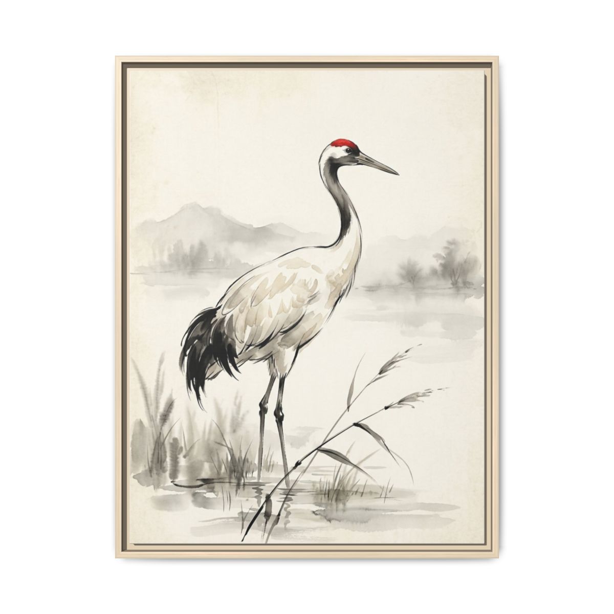 Crane Canvas Wall Art | Japanese Red Crown Crane Watercolor Painting | Framed Canvas Print, Ready to Hang — Thumbnail 5