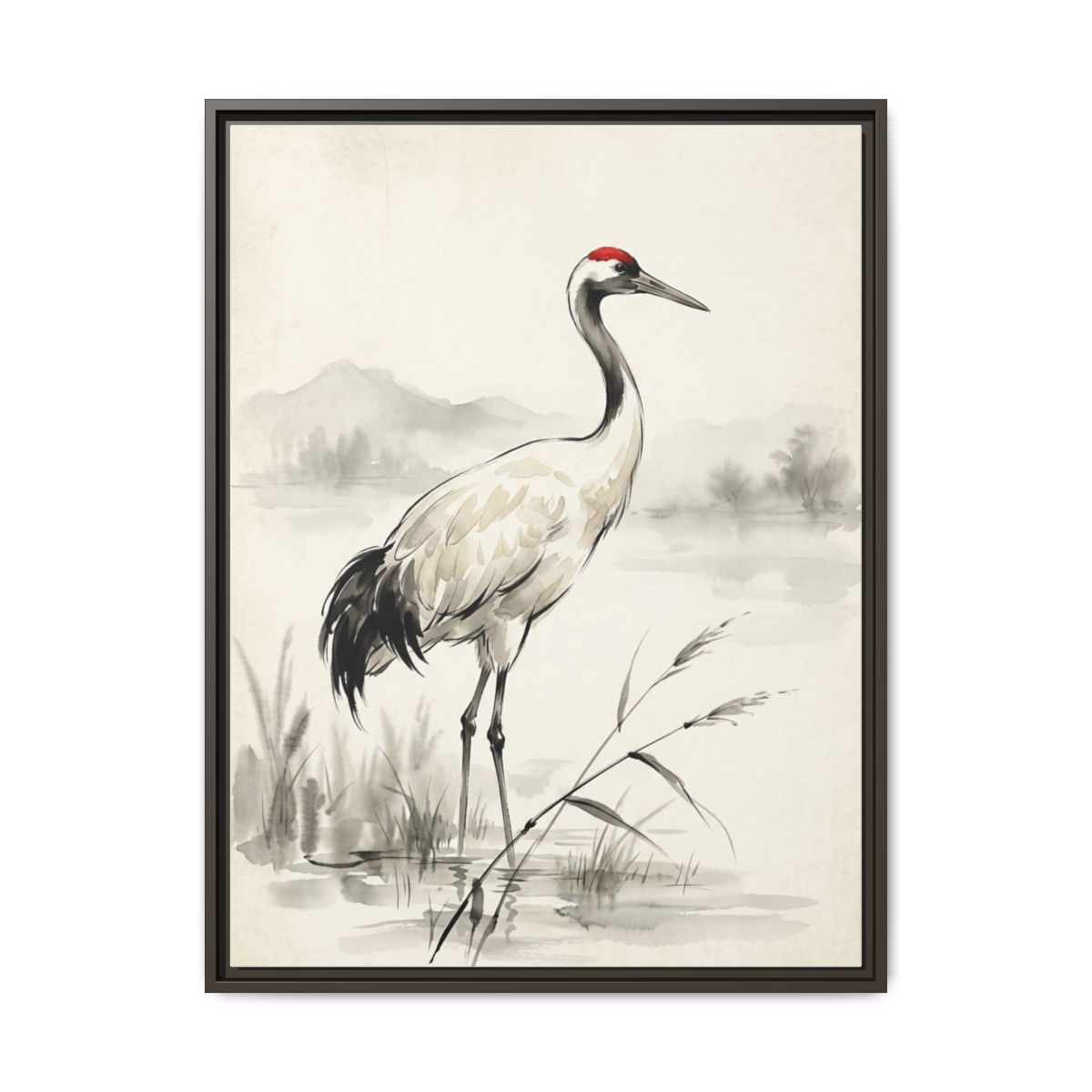Crane Canvas Wall Art | Japanese Red Crown Crane Watercolor Painting | Framed Canvas Print, Ready to Hang — Thumbnail 3