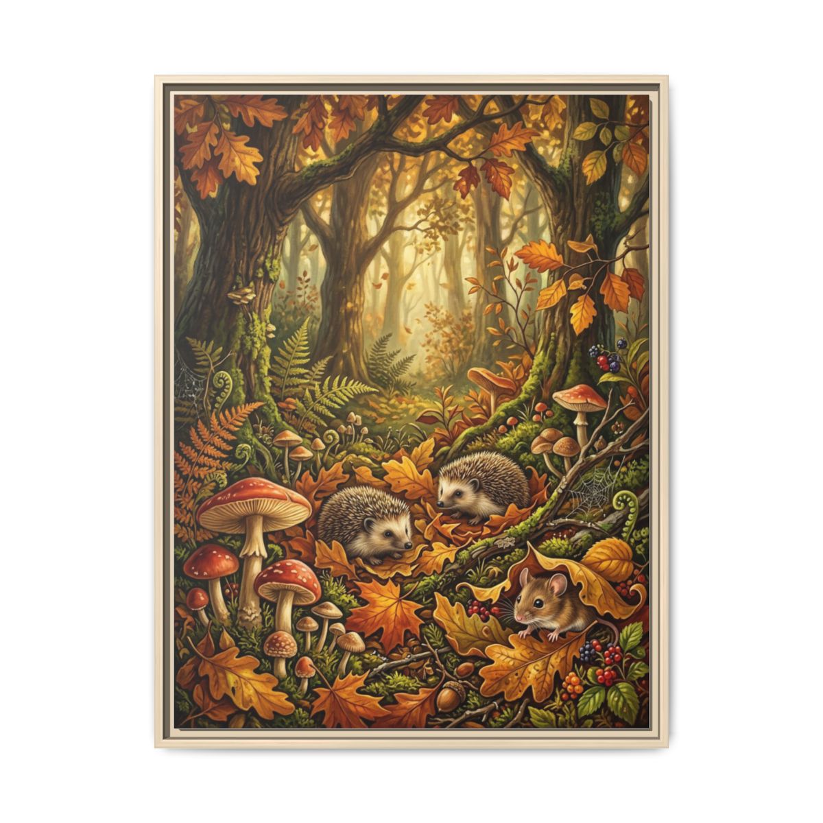 Hedgehog Canvas Wall Art | Botanical Forest Wildlife Painting | Framed Canvas Print, Ready to Hang — Thumbnail 5