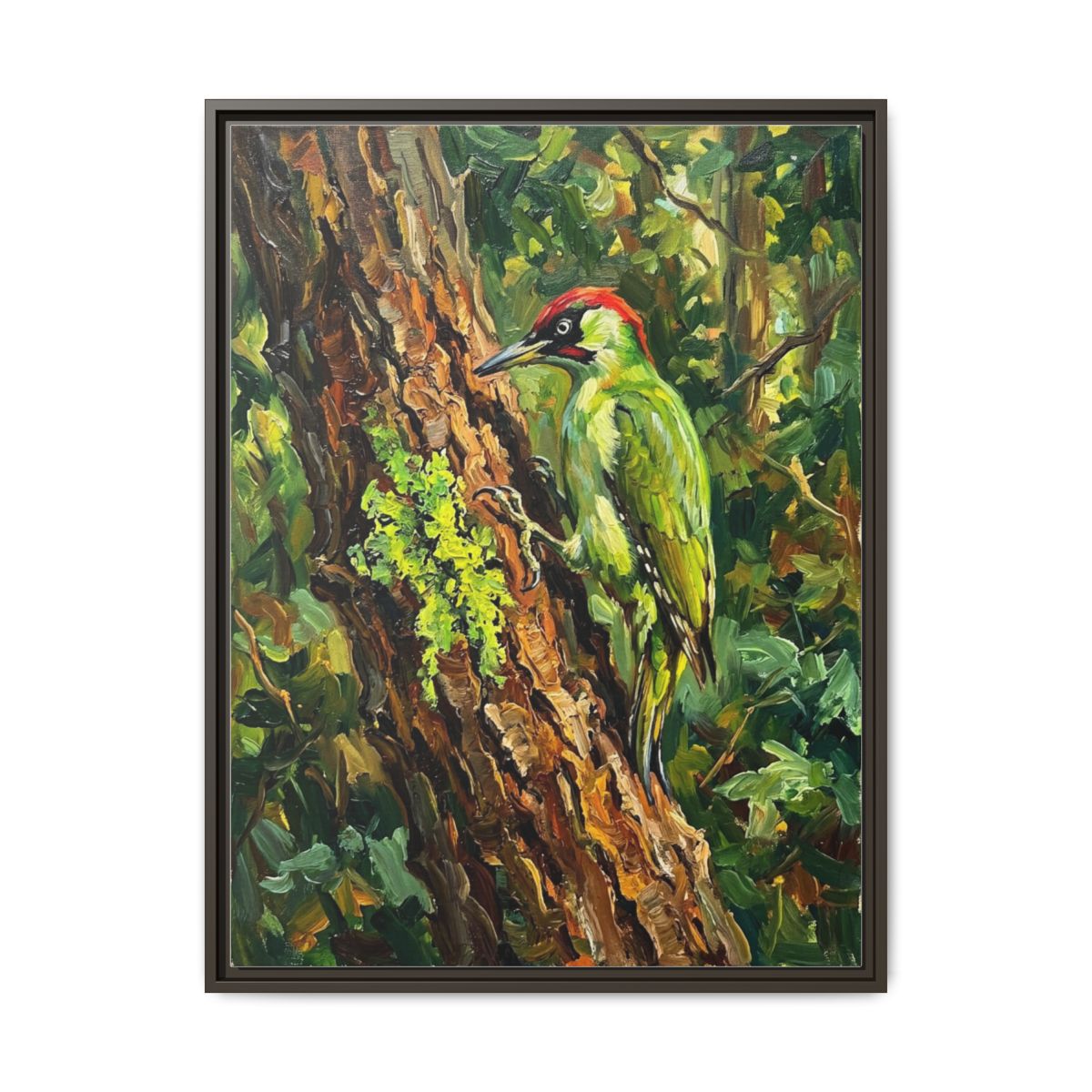 Woodpecker Canvas Wall Art | Green Woodpecker Bird Painting | Framed Canvas Print, Ready to Hang — Thumbnail 3