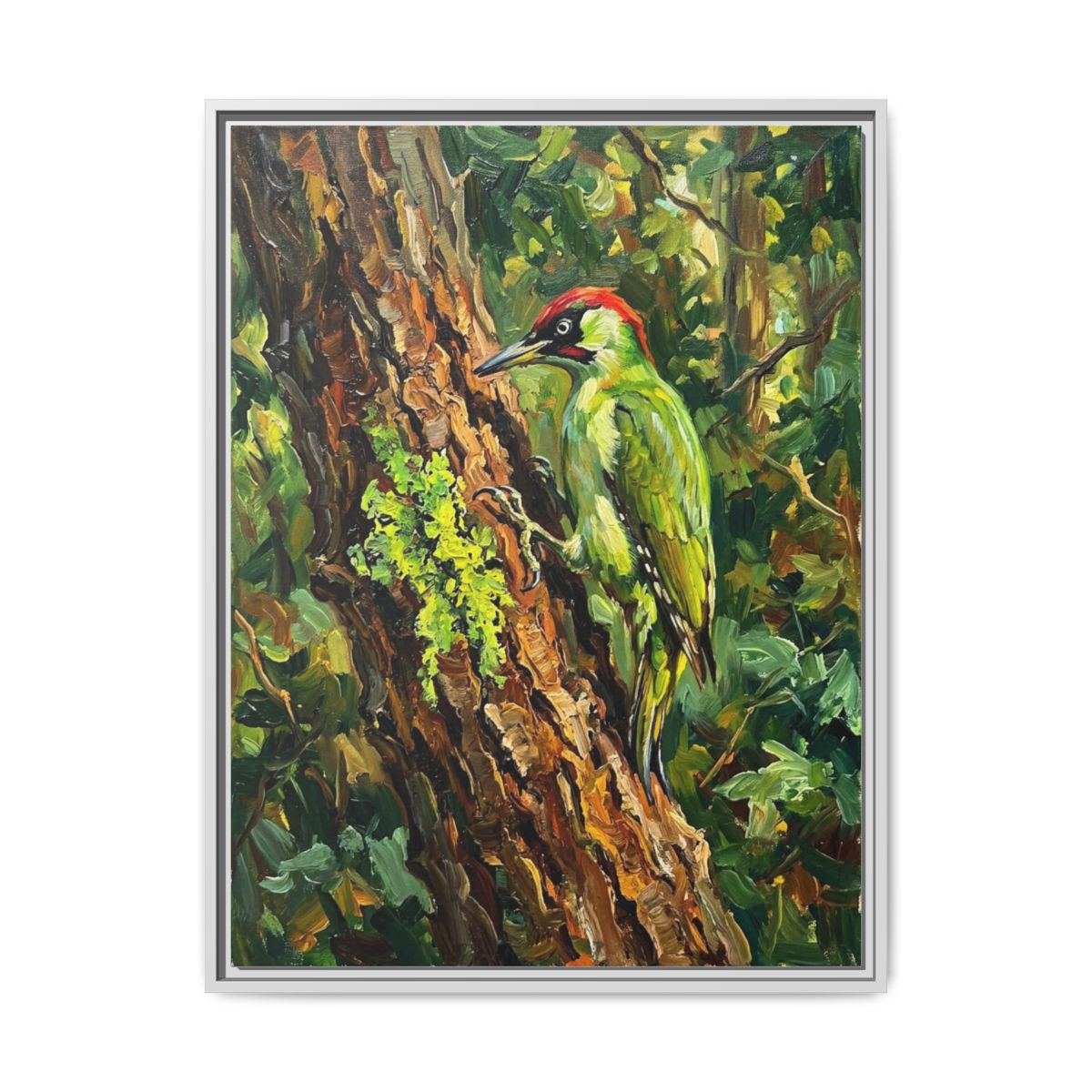 Woodpecker Canvas Wall Art | Green Woodpecker Bird Painting | Framed Canvas Print, Ready to Hang — Thumbnail 4