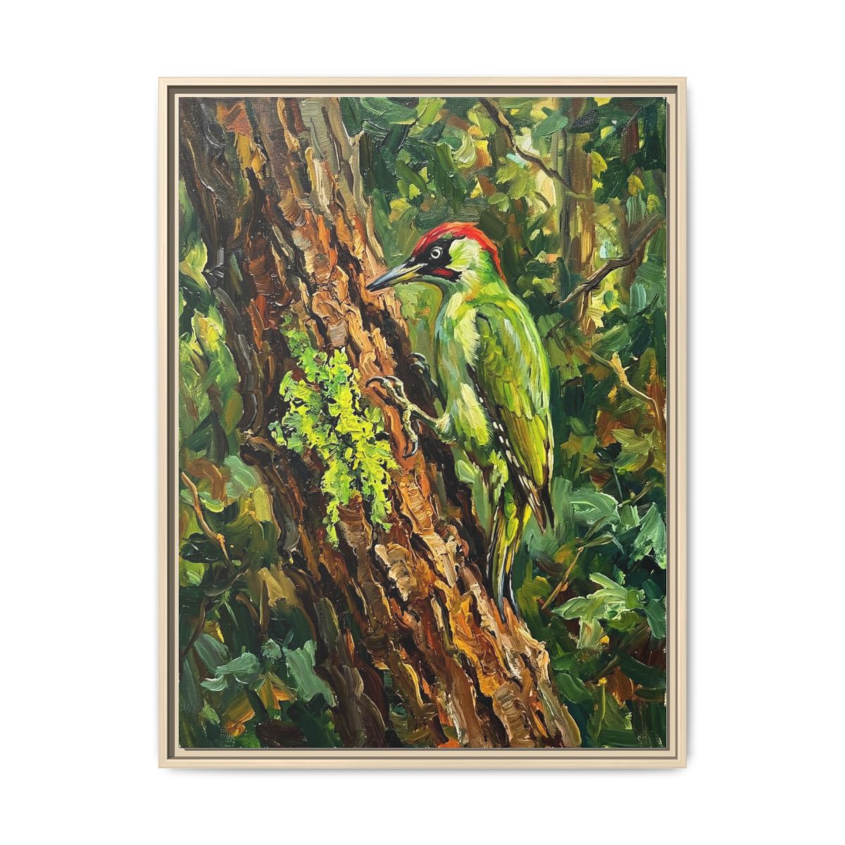 Woodpecker Canvas Wall Art | Green Woodpecker Bird Painting | Framed Canvas Print, Ready to Hang — Thumbnail 5