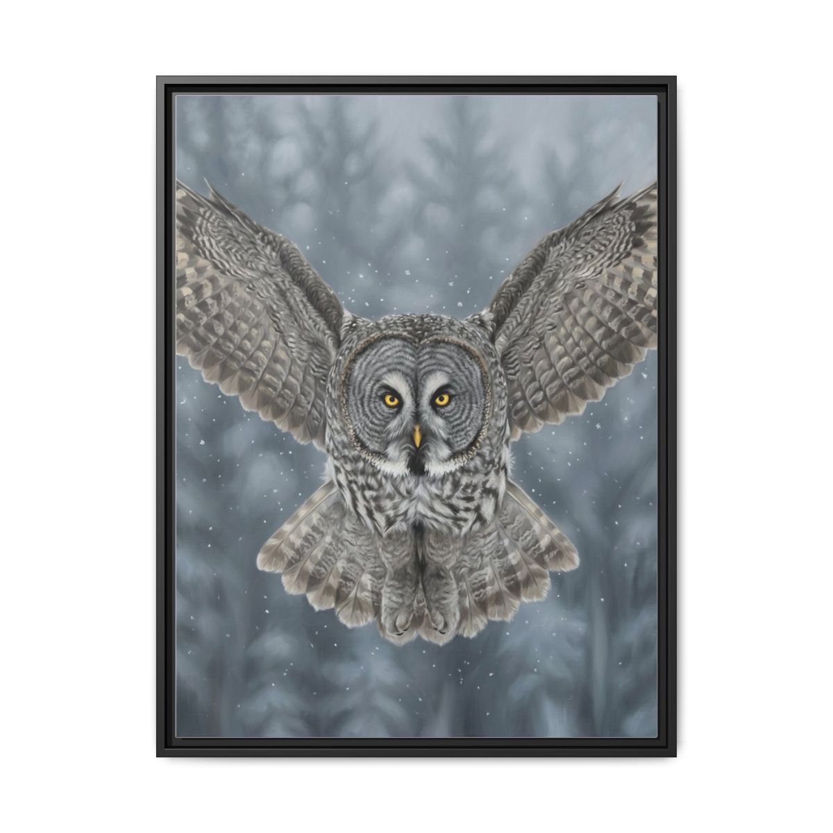 Great Grey Owl Canvas Wall Art | Owl in Flight Wildlife Painting | Framed Canvas Print, Ready to Hang — Thumbnail 2
