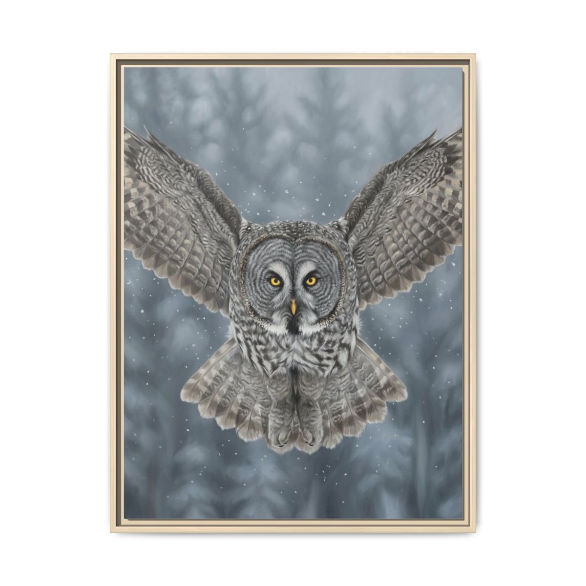 Great Grey Owl Canvas Wall Art | Owl in Flight Wildlife Painting | Framed Canvas Print, Ready to Hang — Thumbnail 5