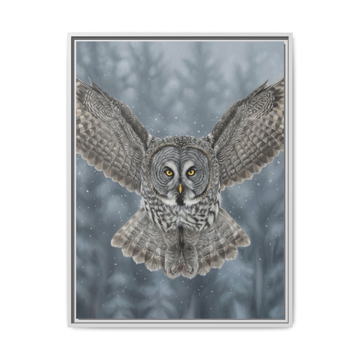Great Grey Owl Canvas Wall Art | Owl in Flight Wildlife Painting | Framed Canvas Print, Ready to Hang — Thumbnail 4
